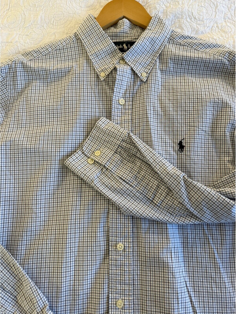 Polo Ralph Lauren Classic Fit Plaid Button Down Shirt Men 17 34/35 Blue White